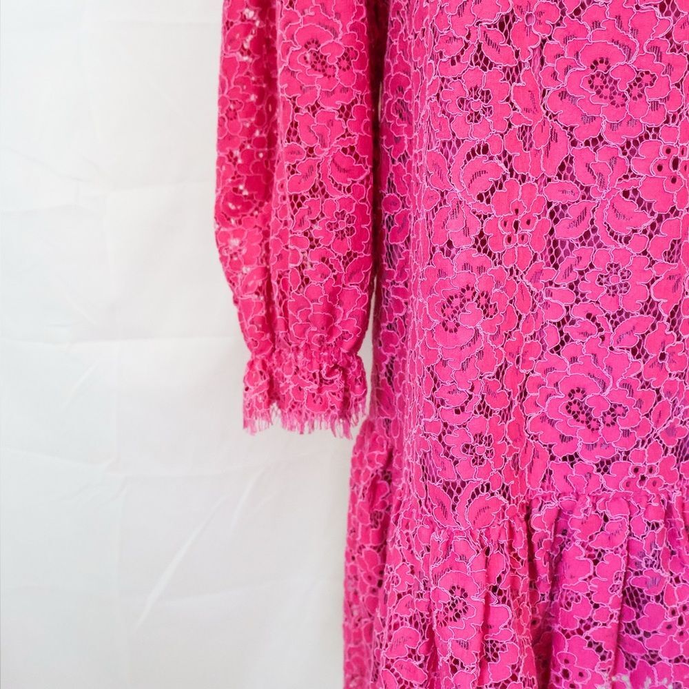 NWOT J Crew Ruffleneck Long Sleeve Lace Dress Hot Pink - Small - Picture 10 of 12